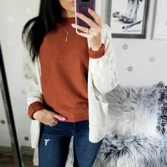 Oversized Slouchy Sweater Rust Dolman Cozy Top - Picture 4 of 6